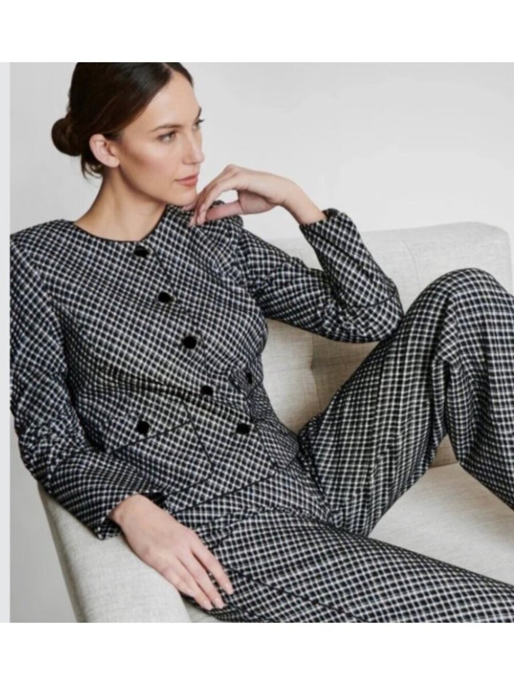 NEW Spanx Ponte Lady Jacket Jacquard Black White Gingham Small Business Casual